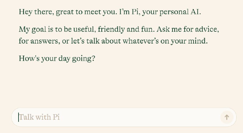  机器人名称：Pi 机器人功能：AI聊天 机器人简介：一款AI聊天工具，主要用来练习英语，免费使用