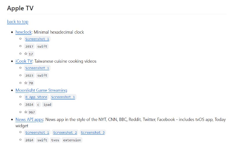   网站名称：open-source-ios-apps  网站功能：开源软件列表  网站简介：该项目收集了用于iOS、iPadOS、watchOS、tvOS和visionOS的开源应用程序