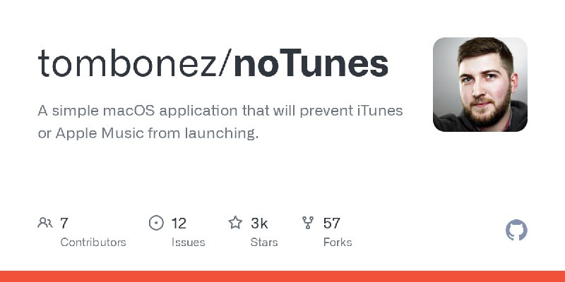  #优质应用  软件名称：noTunes  支持平台：#macOS  软件价格：免费  软件简介：一款防止 iTunes 或 Apple Music 自动启动的工具