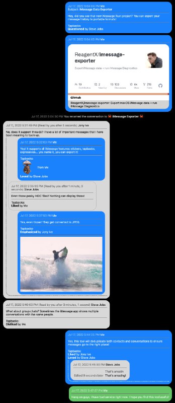  #优质应用  软件名称：imessage-exporter  支持平台：#Windows #macOS   软件价格：免费  软件简介：一款开源的导出和管理iMessage数据的工具