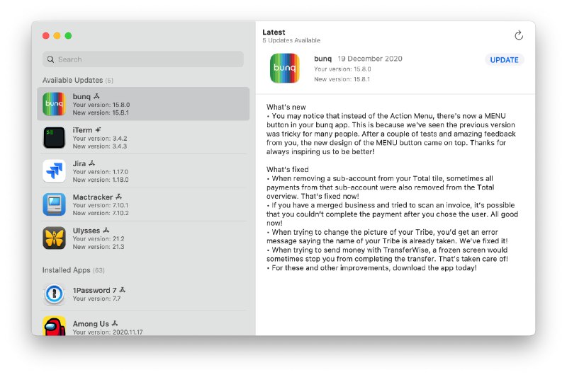  #优质应用  软件名称：Latest  支持平台：#macOS   软件功能：检查更新APP  软件价格：免费  软件简介：一款用于检查所有的应用程序是否都是最新版本的工具