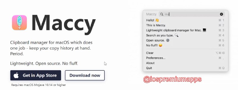  #优质应用 软件名称：Maccy 支持平台：#MacOS 软件价格：免费开源 软件功能：剪贴板管理 软件简介：Maccy 是 MacOS 上的一款轻量级开源剪贴板管理器