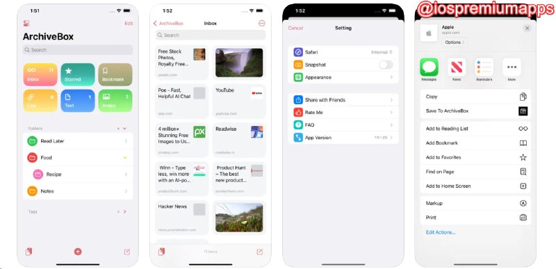  #应用限免 软件名称：ArchiveList - 收藏夹 支持平台：#iOS 17.0+ 软件价格：¥6.00 -> ¥0.00 软件功能：稍后阅读、书签管理 软件简介：一款功能强大的收藏夹管理工具，用户可以收集书签、文章、照片、视频和页面，组织内容并使用文件夹和标签进行分类，可以创建网页快照，并通过iCloud同步备份数据
