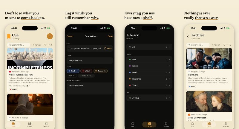  #应用限免 软件名称：Cue — Read Later 支持平台：#iOS 15.1+ 软件价格：免费 软件简介：稍后阅读与链接收藏工具，可直接在系统分享面板保存链接、添加标签和备注，并按文章、视频、论文等类型筛选
