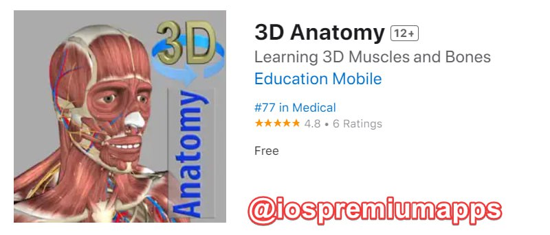  #应用限免 软件名称：3D Anatomy 支持平台：#iOS 软件大小：180.9M 软件价格：$2.99→0 内购价格：无 软件功能：人体解剖学 软件简介：是一款3D效果的人体解刨学学习工具，通过三维界面的形式来提供交互，可以让你更好地去了解人体的结构，不论是专业的人士还是爱好者，都可以通过这款应用来了解到人体结构