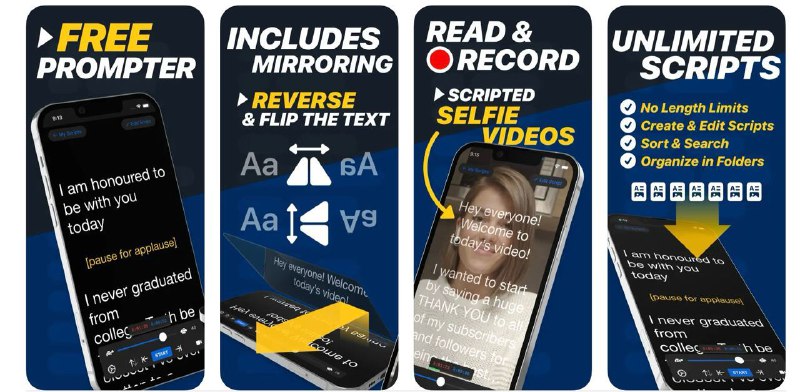  #优质应用 软件名称：Teleprompter 支持平台：#iOS 14.0+ 软件价格：免费 软件功能：提词器 软件简介：一款专业的台词提示器应用，支持在演讲、录制视频或直播时使用，该应用提供了多种功能，包括文字滚动速度调节、字体和颜色定制、录制视频、镜像模式、远程控制等，让您的表演更加从容