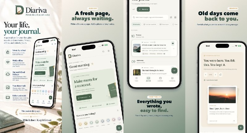  #应用限免 软件名称：Diariva: Your life & journal 支持平台：#iOS 18.6+ 软件价格：免费 软件简介：离线日记与心情记录工具，可用文字、照片、语音和绘画保存日常，结合日历、标签与心情统计回顾生活