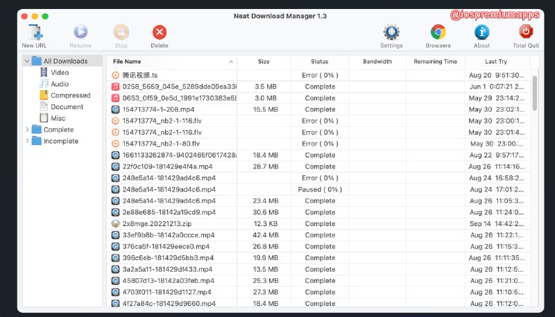  #优质应用 软件名称：NeatDownloadManager 支持平台：#MacOS #Windows 软件价格：免费 软件功能：下载器 软件简介：一款支持Mac和Windows的多线程下载软件，算是IDM的平替，同时提供抓取浏览器链接下载的功能，支持常见的代理协议以及断点续传 软件下载：点击下载 频道    群聊    投稿    合作