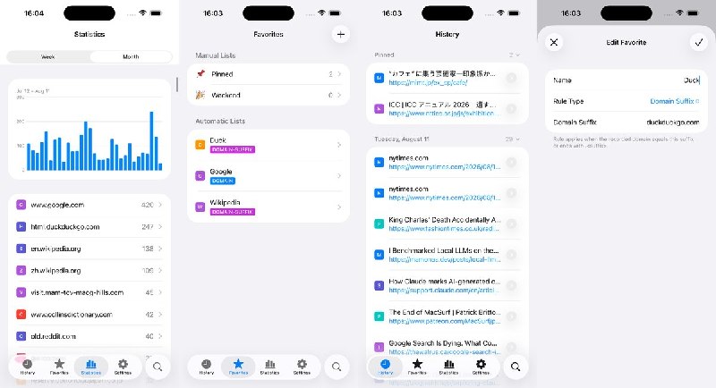  #应用限免 软件名称：BetterHistory 支持平台：iOS 18.0+ 软件价格：免费 软件简介：一款 Safari 浏览记录管理扩展，自动保存浏览过的页面，支持按日期查看、快速搜索、置顶重要页面及按域名自动整理列表，还可用面容/触控 ID 保护记录并选择性开启 iCloud 同步