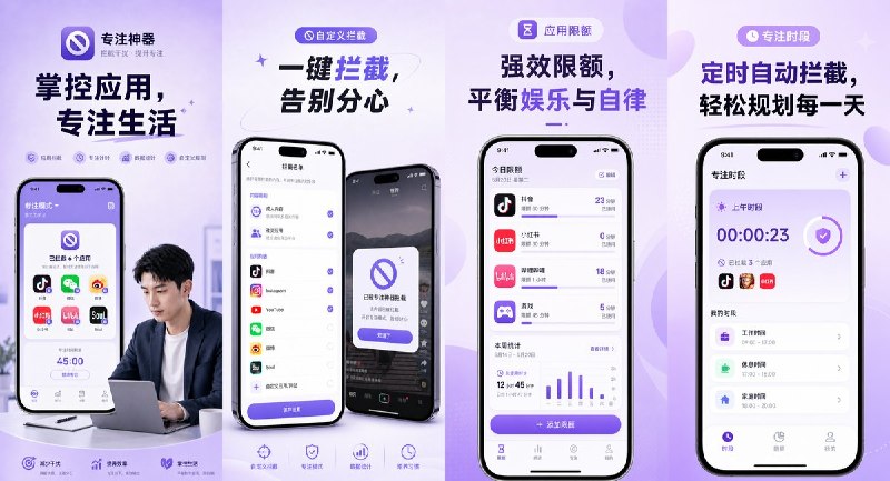 #应用分享 软件名称：自律锁：不做手机控 支持平台：#iOS 17.0+ 软件价格：免费 软件简介：通过屏幕使用时间功能拦截指定应用和网站，支持一键屏蔽、定时自动拦截、每日使用限额与严格模式，适合工作、学习和睡前减少手机干扰