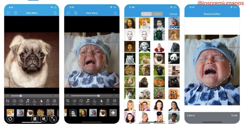  #应用限免 软件名称：Face Story Pro - morph face 支持平台：#iOS 软件价格：¥18.00 -> ¥0.00 软件功能：换脸 软件简介：一款有趣的换脸程序，可以将用户自己或朋友的面部转换为不同的角色或动物，并创建面部变形的视频