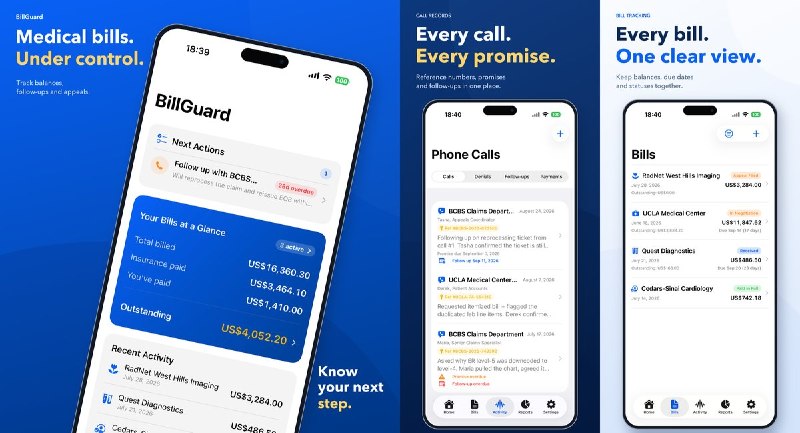  #应用限免 软件名称：BillGuard Medical Bill Tracker 支持平台：#iOS 17.0+ 软件价格：内购限免 软件简介：医疗账单追踪管家，记录账单金额、保险赔付、欠款与申诉截止日期，保存备注、编号和账单照片，全程本地私密，无需注册登录