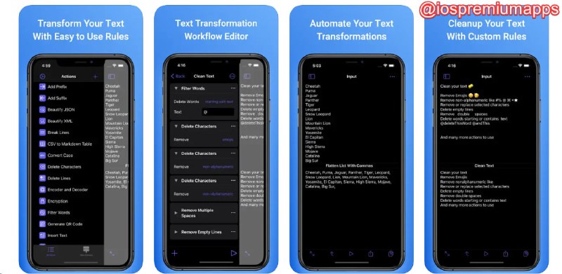  #应用限免  软件名称：Text Workflow - Convert Text 支持平台：#iOS 软件价格：¥15.00 -> ¥0.00 软件功能：文本处理 软件简介：一款强大的文本处理应用，用户可以通过执行各种操作来转换文本，提供包括添加或删除文本、排序、转换大小写、去除换行符等功能