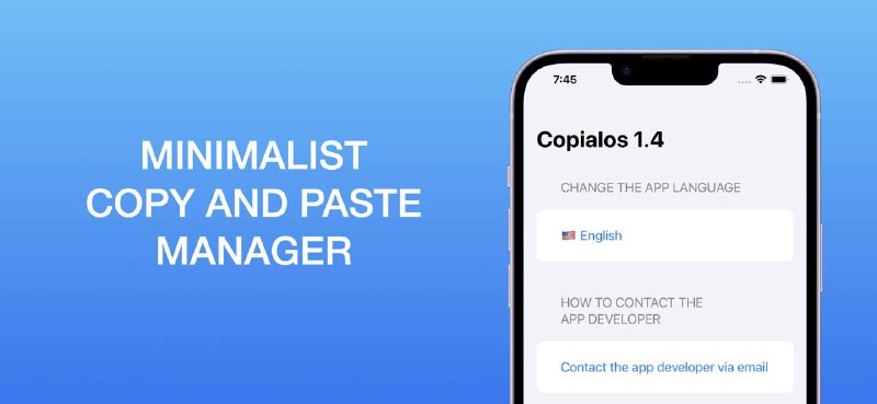  #应用限免  软件名称：Copialos: Clipboard Manager  支持平台：#iOS 15.0+ #macOS 12.0+  软件价格：¥15.00 -> ¥0.00  软件简介：一款剪贴板管理工具，让您可以保存复制内容的历史记录，包括图片、文本、链接等等，您还可以使用搜索功能随时查看之前复制的内容，非常简便
