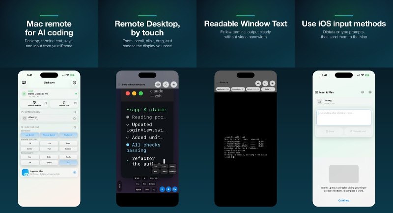  #应用限免 软件名称：Shellcove · Remote Coding 支持平台：#iOS 16.0+ 软件价格：免费 软件简介：用于从 iPhone 或 iPad 远程控制 Mac，支持远程桌面、终端文本实时查看、键鼠操作和剪贴板同步，可通过局域网、Tailscale 或 VPN 连接
