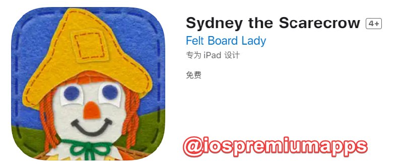  #应用限免 软件名称：Sydney the Scarecrow 支持平台：#iOS 软件大小：63.6M 软件价格：￥12→0 内购价格：无 软件功能：儿童故事 软件简介：一款互动儿童故事应用程序，通过生动的场景和互动元素，让孩子们参与其中