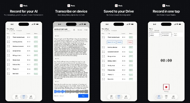  #应用限免 软件名称：Recly: Record for Your AI 支持平台：iOS 17.0+ 软件价格：免费 软件简介：面向会议、访谈和课堂的录音与转写工具，支持 iPhone、Apple Watch 录音，并将文件保存到自己的 Google Drive 或 iCloud