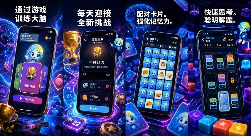  #应用限免 软件名称：脑英雄 - 脑力训练游戏 支持平台：#iOS 17.0+ 软件价格：内购限免 软件简介：一款脑力训练游戏，涵盖卡牌配对、逻辑、数学、注意力与反应等多样化训练，通过每日挑战、连续记录和 XP 升级系统激励持续练习