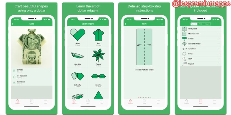  #应用限免 软件名称：美元折纸 支持平台：#iOS 软件价格：¥15.00 -> ¥0.00 软件功能：折纸教程 软件简介：一款教用户如何将纸币折叠成各种形状和设计的应用程序