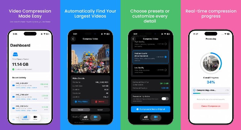  #应用限免 软件名称：Klin: Resize & Compress Video 支持平台：#iOS 17.0+ 软件价格：免费 软件简介：一款本地视频压缩工具，可自定义分辨率、帧率与码率，在压缩前预估文件大小，并保留视频元数据和相册归类