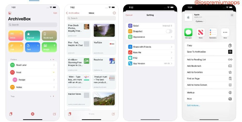  #应用限免  软件名称：ArchiveList 支持平台：#iOS 软件价格：¥12.00 -> ¥0.00 软件功能：收藏夹、稍后读工具 软件简介：一款强大的书签管理和内容收藏工具，您可以使用该应用从网页和应用中收集书签、文章、照片、视频和页面，并进行整理