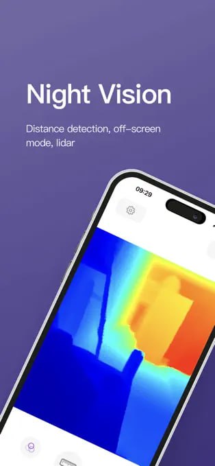  #优质应用 软件名称：Night Vision 支持平台：iOS 软件大小：12M 软件价格：免费 内购价格：仅打赏 软件功能：夜视 软件简介：一款免费的可在完全无光环境下扫描和检测距离 的 App ，使用了 iPhone 和 iPad 后置的激光雷达扫描仪