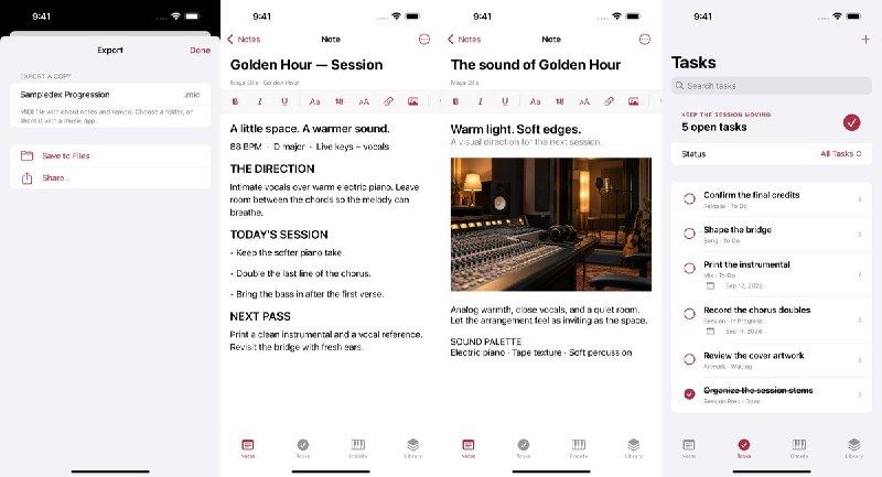  #应用限免 软件名称：Sampledex Producer Notes 支持平台：iOS 17.0+ 软件价格：免费 软件简介：面向音乐创作者的笔记与任务工具，可整理录音记录、歌曲灵感和制作待办，试听、编排和弦进行并导出 MIDI；笔记支持导出 PDF
