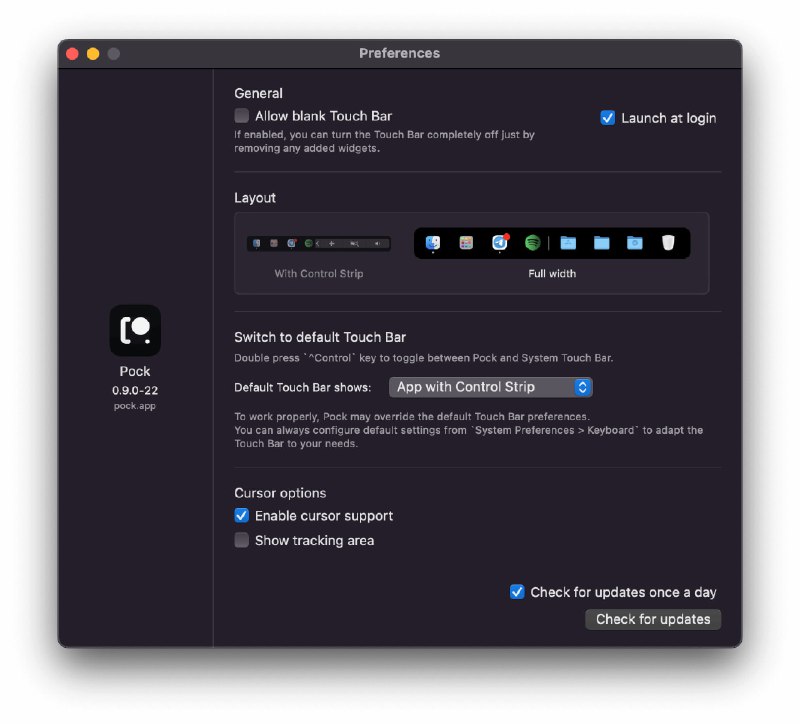   软件名称：Pock  软件功能：touch bar增强工具  支持平台：#macOS  软件简介：一款开源免费的touch bar增强工具