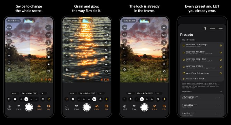  #应用限免 软件名称：xMosaique - 胶片预设与 LUT 相机 支持平台：#iOS 18.0+ 软件价格：免费 软件简介：可实时预览胶片色调的相机，内置 41 种色调，支持导入 .xmp 预设与 .cube LUT，并提供手动快门、ISO、RAW 和多重曝光