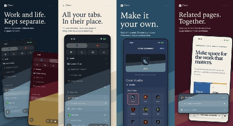  #应用限免 软件名称：Crest Browser 支持平台：#iOS 26.1+ 软件价格：免费 软件简介：一款按使用场景划分空间的浏览器，每个空间独立保存标签页、Cookie 和登录状态，方便同时使用同一网站的不同账号