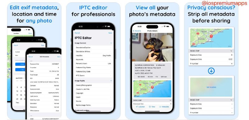  #应用限免 软件名称：Exif Metadata Editor & IPTC 支持平台：#iOS 软件价格：内购限免 软件功能：照片元数据编辑 软件简介：一款用于编辑和管理照片的元数据信息的应用