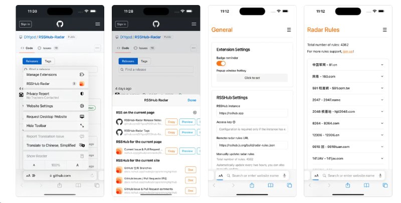  #优质应用 软件名称：RSSHub Radar 支持平台：#iOS 15.0+ 软件价格：免费 软件功能：RSS链接检测 软件简介：一款检测页面可订阅RSS链接的应用，它可以帮助您订阅各种网站的RSS源，从而获取最新的内容更新，且支持一键导入各类RSS订阅平台，非常好用 软件下载：点击下载 频道    群聊    投稿    合作