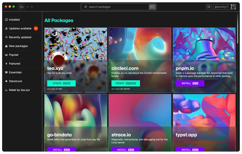   软件名称：tea/gui  软件功能：包管理器  支持平台：#macOS  软件简介：一个可视化的包管理器，它让你能够浏览、安装和更新开源软件