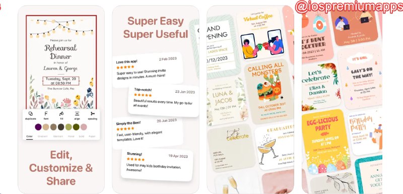  #应用限免 软件名称：Birthday Invitation Maker 支持平台：#iOS 软件价格：内购限免 软件功能：贺卡制作 软件简介：一款贺卡和邀请卡制作应用，用户可以利用其中的模板轻松定制和个性化DIY贺卡设计，适用于各种场合，如生日、婚礼等