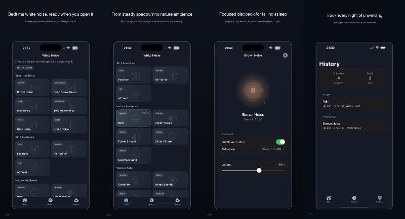  #应用限免 软件名称：晚安不急-白噪音助眠·睡眠声音 支持平台：#iOS 17.0+ 软件价格：免费 软件简介：一款专注睡前白噪音与助眠声音的 App，精选雨声、海浪、风扇与棕/粉/绿噪音，支持定时自动停止、锁屏播放