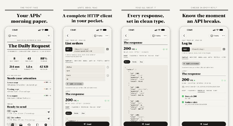  #应用限免 软件名称：API Testing Tool 支持平台：#iOS 26.0+ 软件价格：免费 软件简介：面向开发者的 HTTP 接口调试工具，支持导入 cURL 与 Postman 集合、切换环境变量、查看响应与耗时，还能串联请求并检查返回结果，适合在手机上排查接口问题