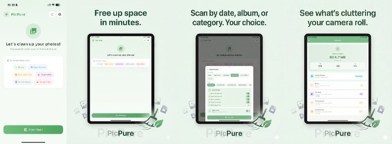  #应用限免 软件名称：PicPure - 照片清理大师 支持平台：#iOS 17.0+ 软件价格：免费 软件简介：一款智能相册清理工具，自动查找模糊/过曝/重复相似照片，识别截图与大文件，相似照片分组对比保留最佳，删除前预览确认，扫描分析全在本地不上传