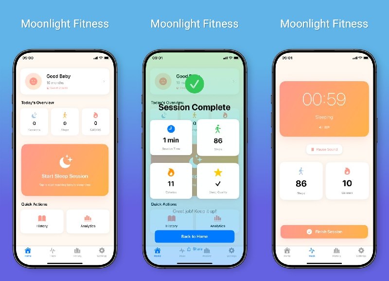  #应用限免 软件名称：月光育儿 支持平台：#iOS 18.1+ 软件价格：免费 软件简介：面向新手父母的哄睡记录工具，可追踪哄睡时长、步数和热量，区分不同抱姿阶段；内置 8 种白噪音、睡眠趋势统计及 Apple 健康同步，适合记录宝宝睡眠规律和照护活动