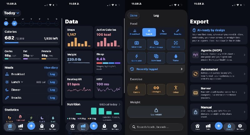  #应用限免 软件名称：Marrow Health: Calorie Counter 支持平台：#iOS 17.0+ 软件价格：免费 软件简介：整合热量、饮食、力量训练与 Apple Health 172 类健康指标，支持拍照估算营养、条码扫描、CSV/JSON/GPX 导出及 MCP 连接