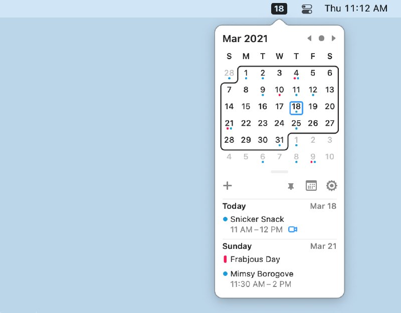   软件名称：Mowglii  软件功能：菜单栏日历  支持平台：#macOS  软件简介：一个小巧的菜单栏日历应用
