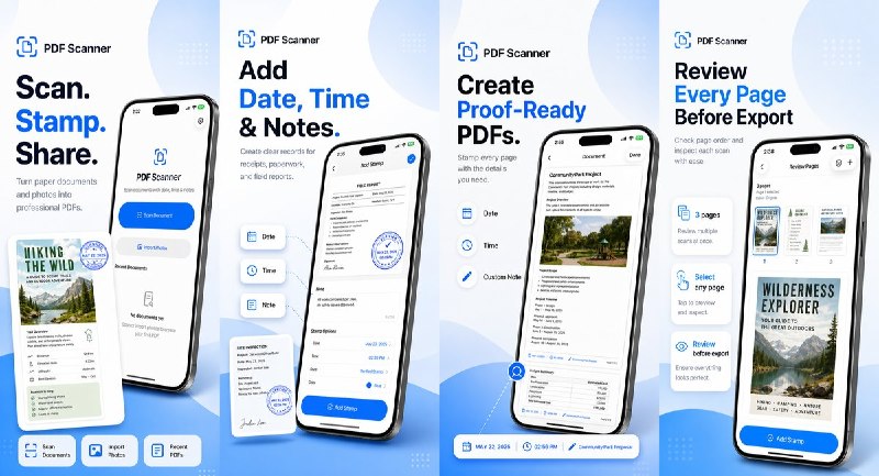  #应用限免 软件名称：PDF Scanner: Date Stamp 支持平台：#iOS 15.8+ 软件价格：免费 软件简介：将纸质文件或照片整理成 PDF，可添加日期、时间和备注，并支持设备端 OCR、页面裁剪及签名标注，适合收据归档与工作记录