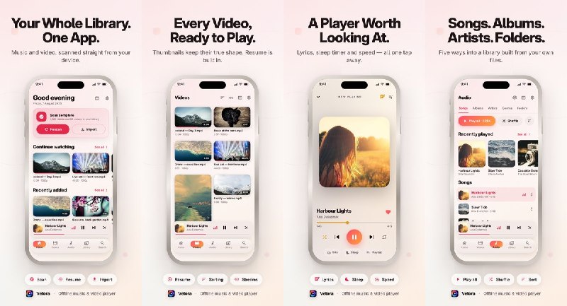 #应用限免 软件名称：Velora Player: Video & Audio 支持平台：#iOS 15.0+ #macOS 12.0+ #watchOS 10.0+ 软件价格：免费 软件简介：无需账号的本地影音播放器，支持 FLAC 等音频格式和 MKV、MP4 等视频格式，可按专辑、歌手或文件夹整理媒体库