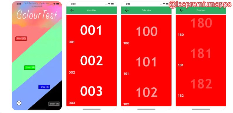  #应用限免  软件名称：Phone Repair Screen Color Test 支持平台：#iOS 软件价格：¥12.00 -> ¥0.00 软件功能：屏幕质量检测 软件简介：一款帮助消费者和零售商测量手机屏幕显示问题的应用，让您能够评估屏幕的色彩和质量显示情况，特别是针对非原装屏幕的问题进行测试