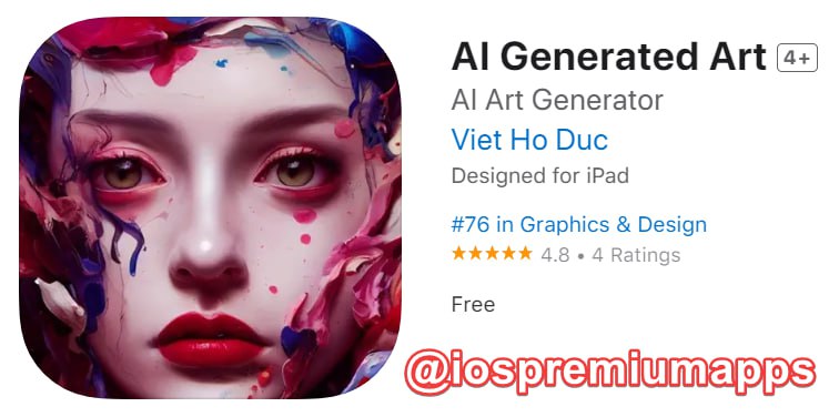  #应用限免 软件名称：AI Generated Art  支持平台：#iOS 软件大小：44.9M 软件价格：$3.99→0 美区限免 内购价格：免费 软件功能：AI绘图 软件简介：一款AI绘图工具
