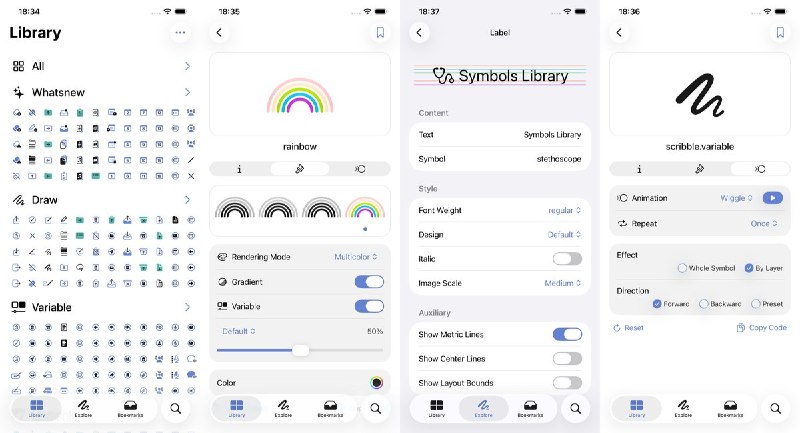  #应用限免 软件名称：SymbolsLibrary 支持平台：#iOS 26.0+ 软件价格：免费 软件简介：一款为 Apple 开发者打造的 SF Symbols 浏览器与调试工具，可按类别浏览全部符号并支持自然语言搜索，提供渲染模式、动画效果检查器与可复制的 SwiftUI 代码