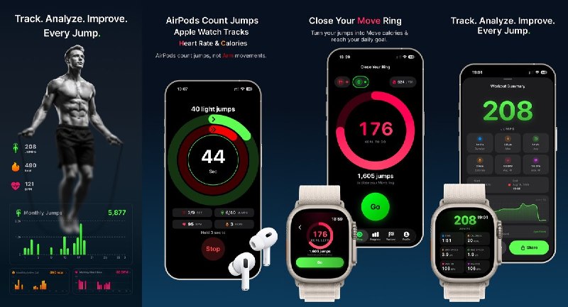 #应用限免 软件名称：Jump Counter & Rebound 支持平台：#iOS 17.0+ 软件价格：免费 软件简介：利用兼容 AirPods 的运动传感器记录跳跃次数，可配合 Apple Watch 查看心率和热量消耗，支持训练计划、历史统计与目标进度