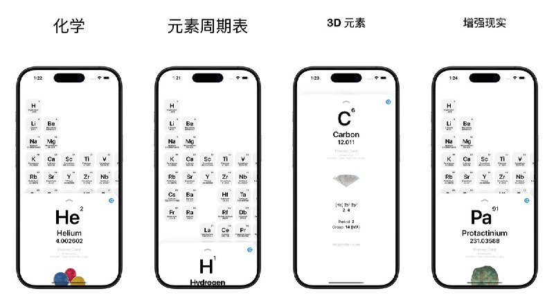  #应用限免 软件名称：化学 - 元素周期表 2026 支持平台：#iOS 14.1+ 软件价格：免费 软件简介：3D 元素周期表应用，每个元素立体呈现、支持 AR 体验，涵盖物理化学性质、历史与实际用途，界面极简，支持 28 种语言