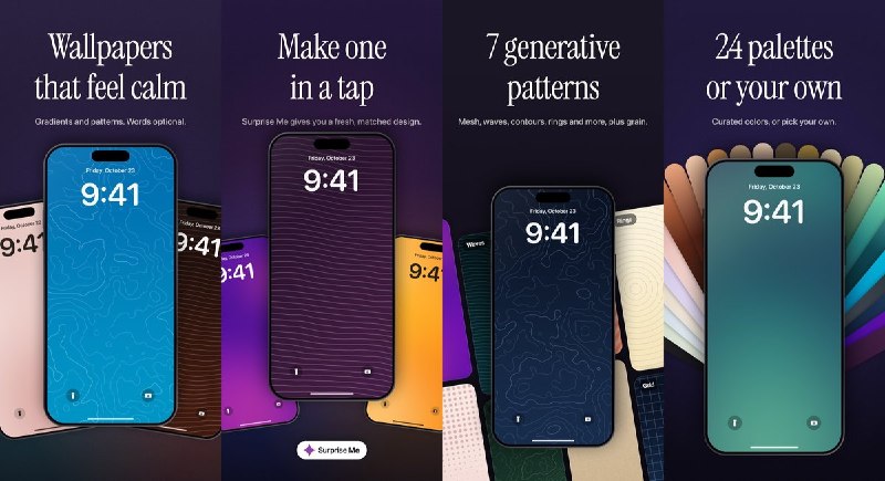  #应用限免 软件名称：Stillpaper: Wallpaper Maker 支持平台：#iOS 18.0+ 软件价格：免费 软件简介：极简壁纸制作工具，可组合纯色、渐变和波纹、网格等图案，加入名言或自定义文字，并预览锁屏时钟与小组件的位置