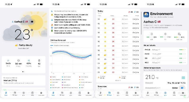  #应用限免 软件名称：WeatherBlend 支持平台：#iOS 18.0+ 软件价格：免费 软件简介：整合 50 多种天气模型生成综合预报，并通过模型一致性展示预报置信度；还提供逐小时与 10 日天气、空气质量、紫外线、花粉和户外活动建议，适合需要比对多源预报后安排出行的人