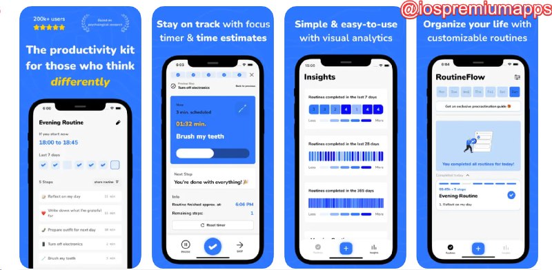  #应用限免 软件名称：RoutineFlow: Routine Maker 支持平台：#iOS 软件价格：内购限免 软件功能：任务追踪 软件简介：一款旨在帮助用户管理日常生活习惯并减少拖延的应用程序，特别适用于患有注意力不足多动症（ADHD）的人群